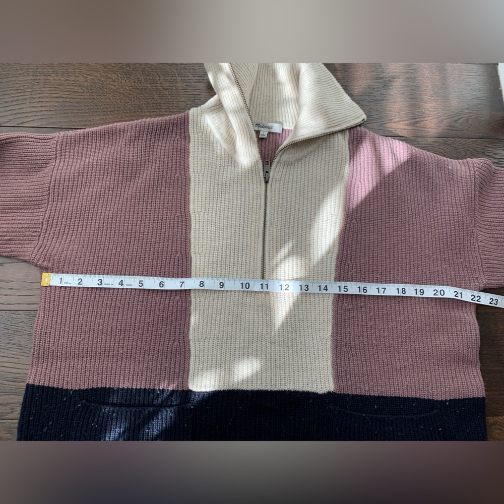 Madewell‎ Sweater Women’s Wool Blend Purple Color Block Half Zip Pullover Size S - Picture 13 of 14
